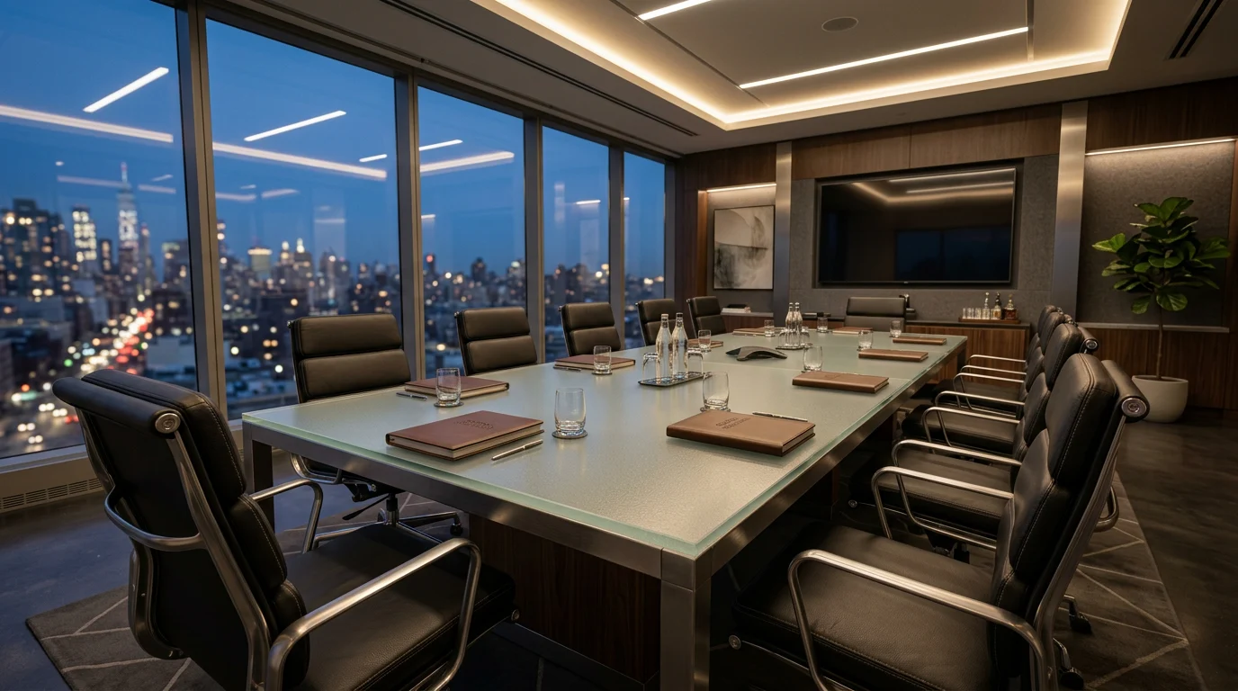 Sala de reunião preparada para atendimento consultivo